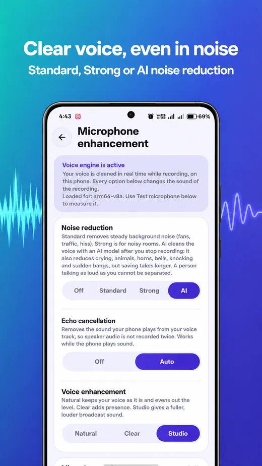 AIRec microphone enhancement screen